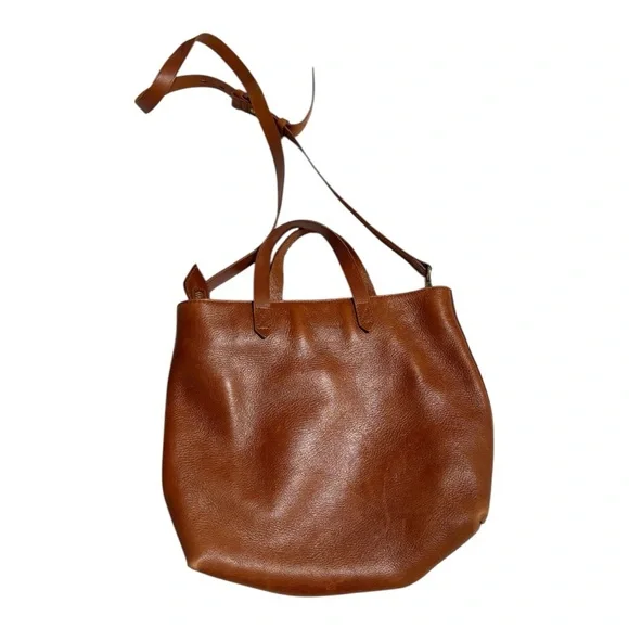 Madewell Small Transport Leather Crossbody Tote Suede Stripe Brown Maple Syrup